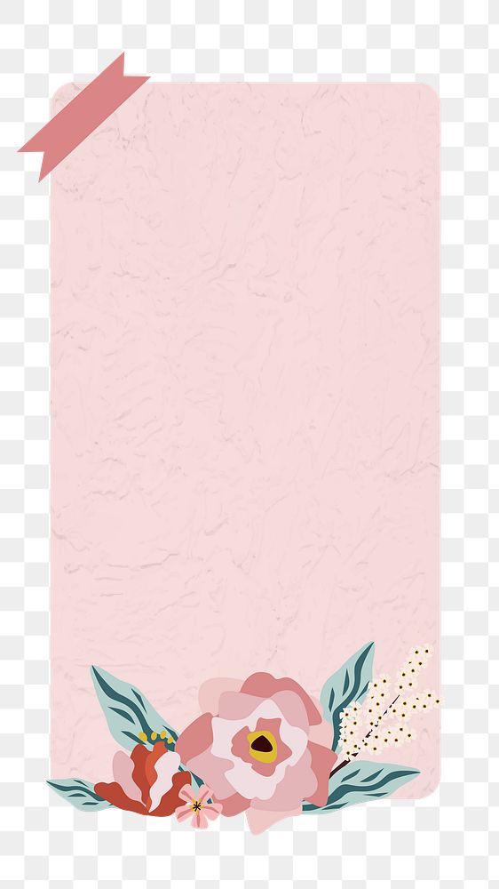 Png pink  floral notepaper element, transparent background