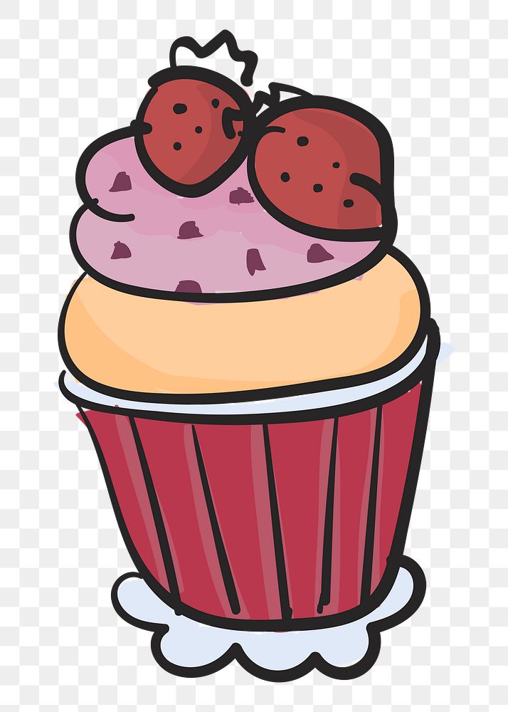  Png strawberry cupcake illustration sticker, transparent background