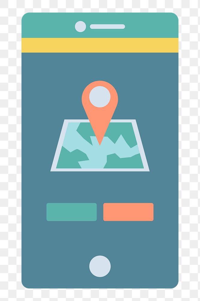 Png map app on a mobile element, transparent background