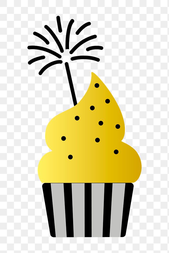 Png gold party cupcake illustration, transparent background
