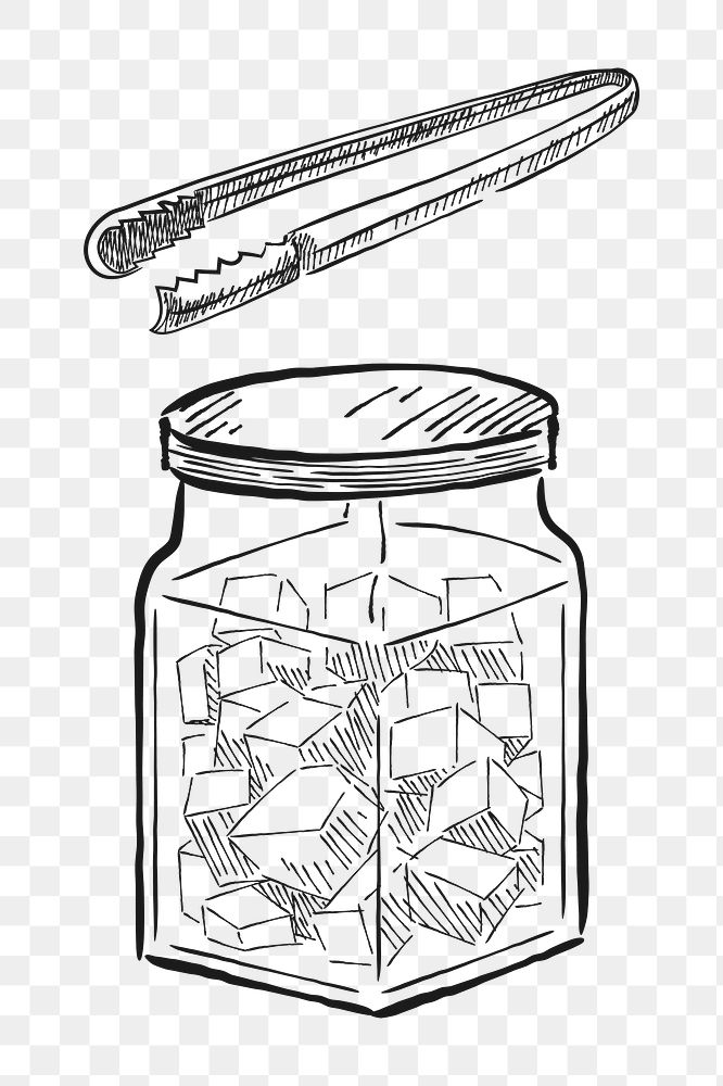 Png vintage sugar cubes jar illustration, transparent background