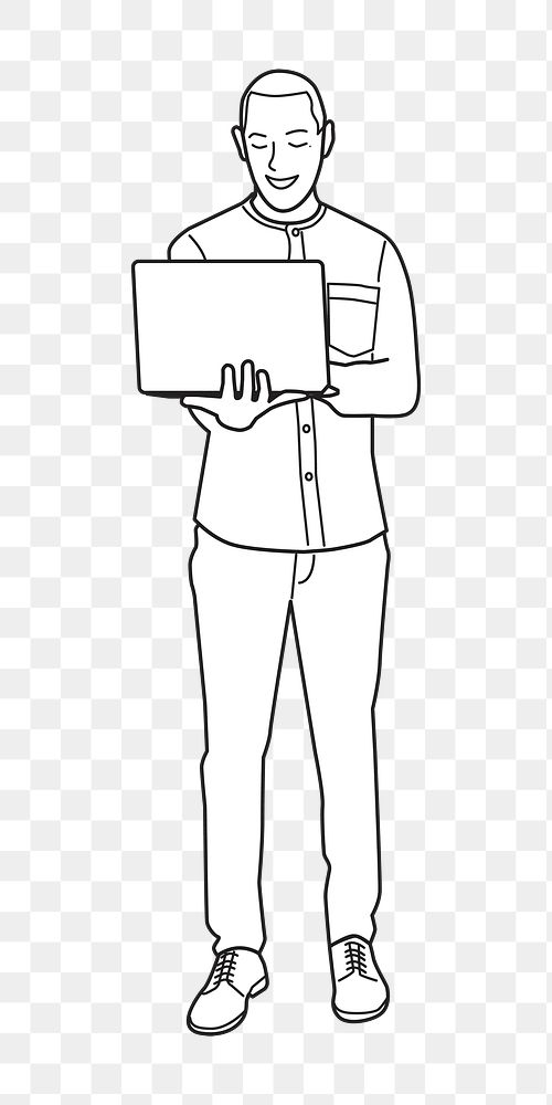 Png  mature man using laptop illustration, transparent background
