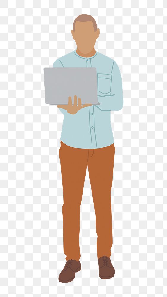 PNG man using laptop, illustration, collage element, transparent background