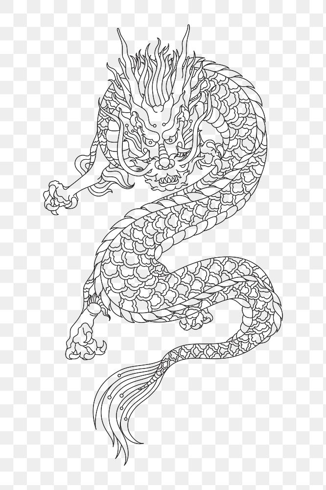 Png Japanese style dragon element, transparent background