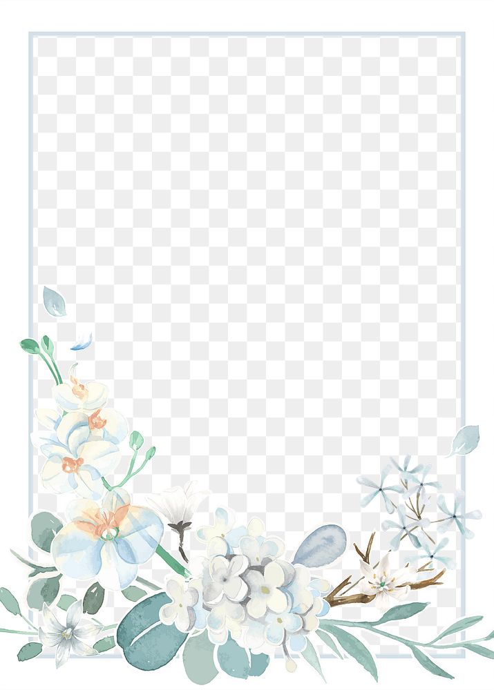 Watercolor flower png frame, transparent background