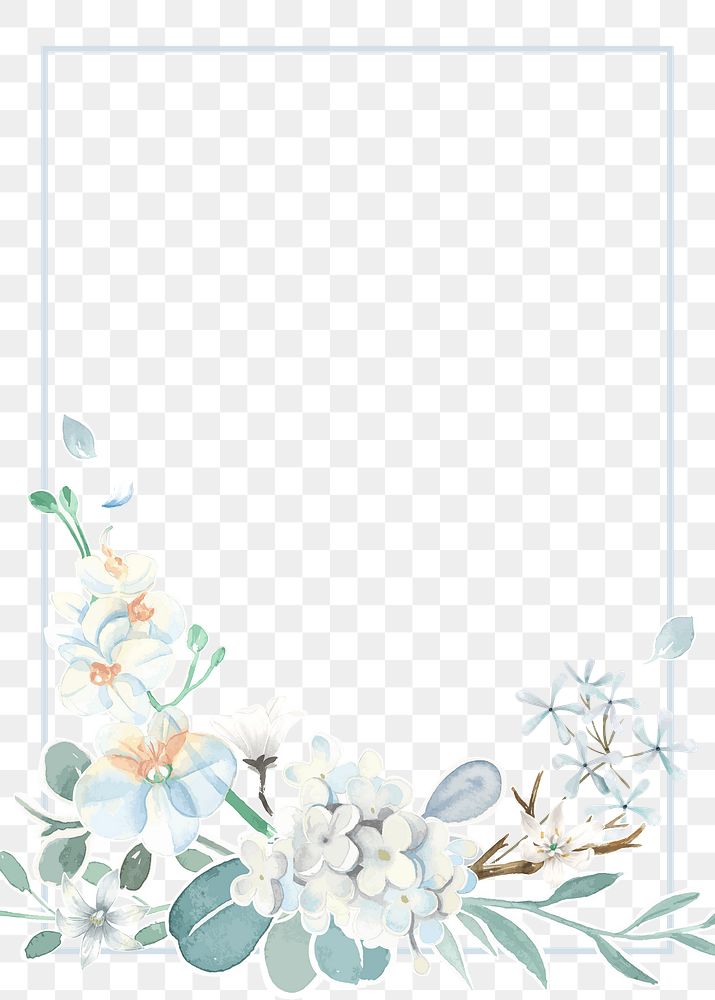 Watercolor flower png frame, transparent background