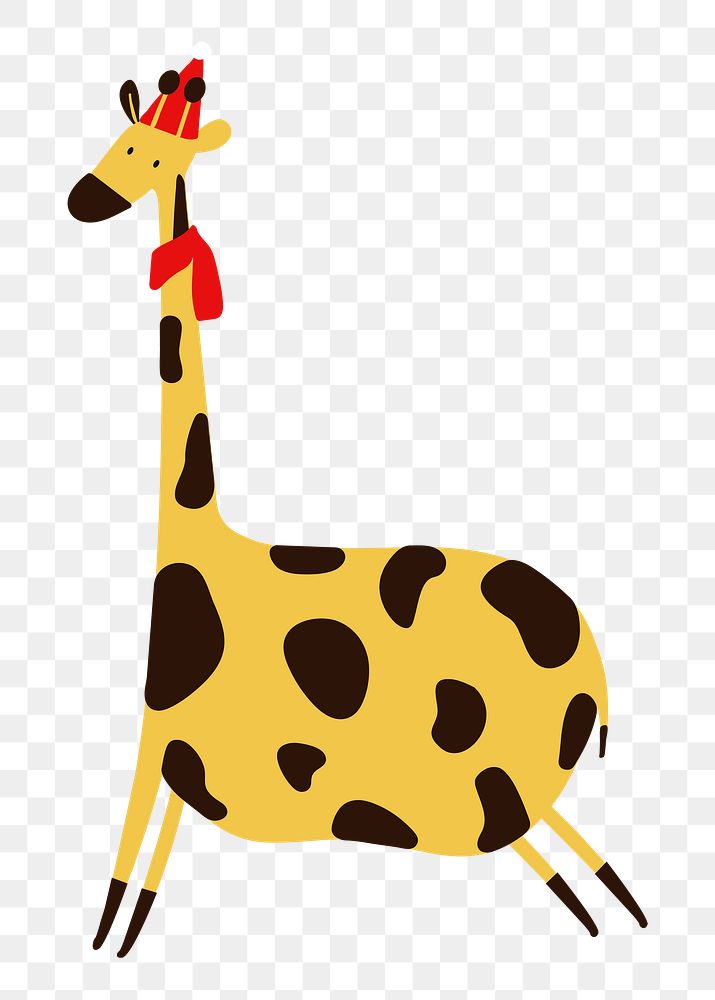 Png Christmas giraffe doodle element, transparent background