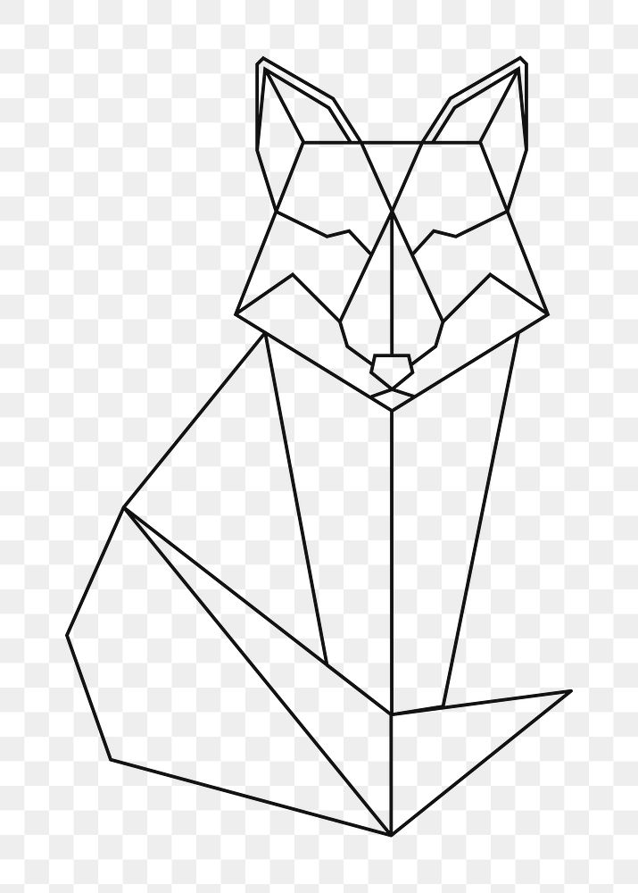 Png fox geometric lines element, transparent background