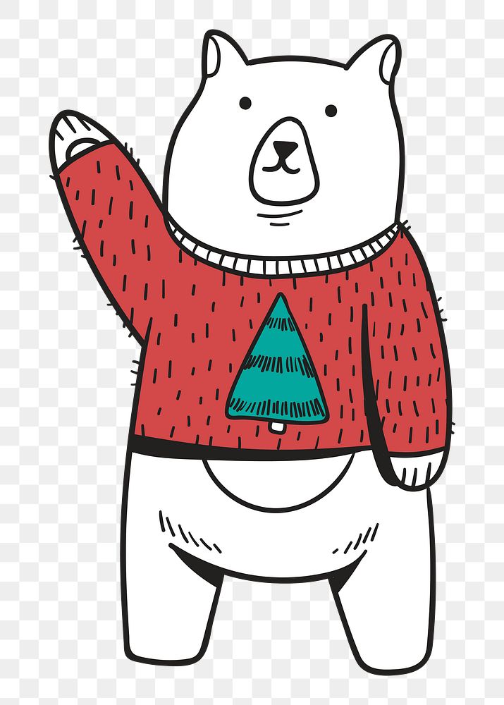 Png christmas bear cartoon hand drawn sticker, transparent background