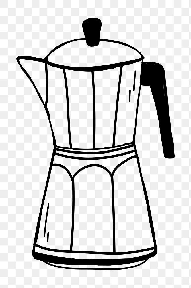 Png  cute coffee percolator  doodle illustration, transparent background