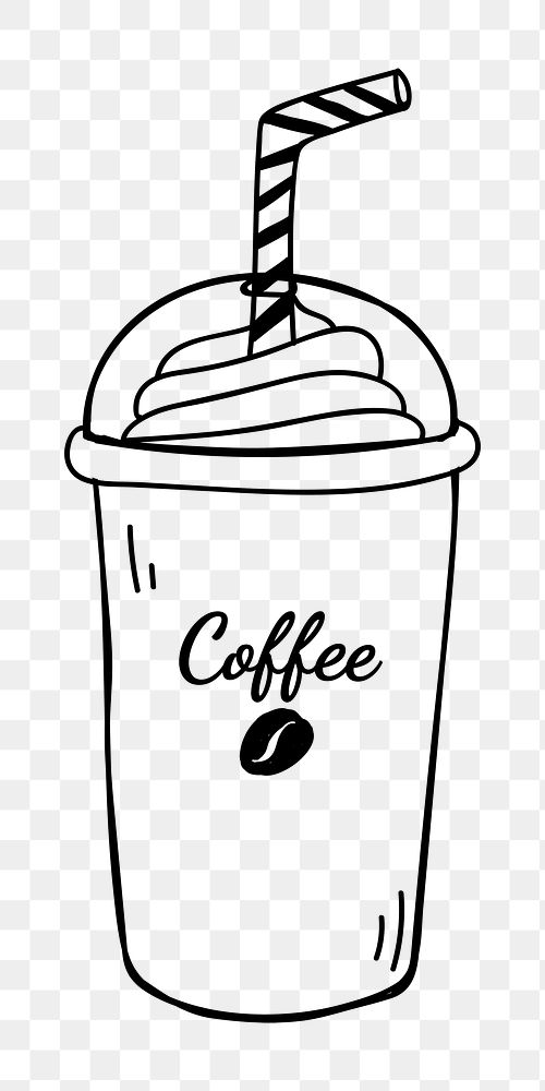 Png  mocha frappe coffee  doodle illustration, transparent background