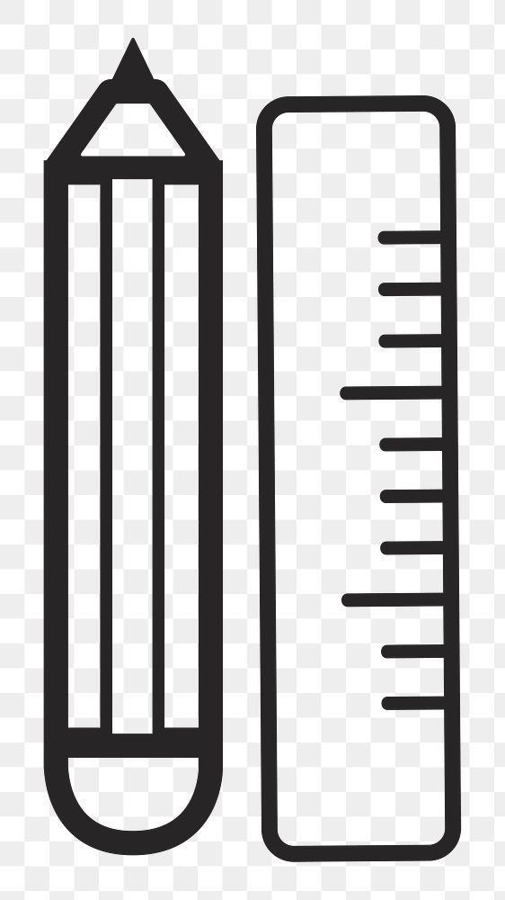 Pencil and ruler   png icon, transparent background