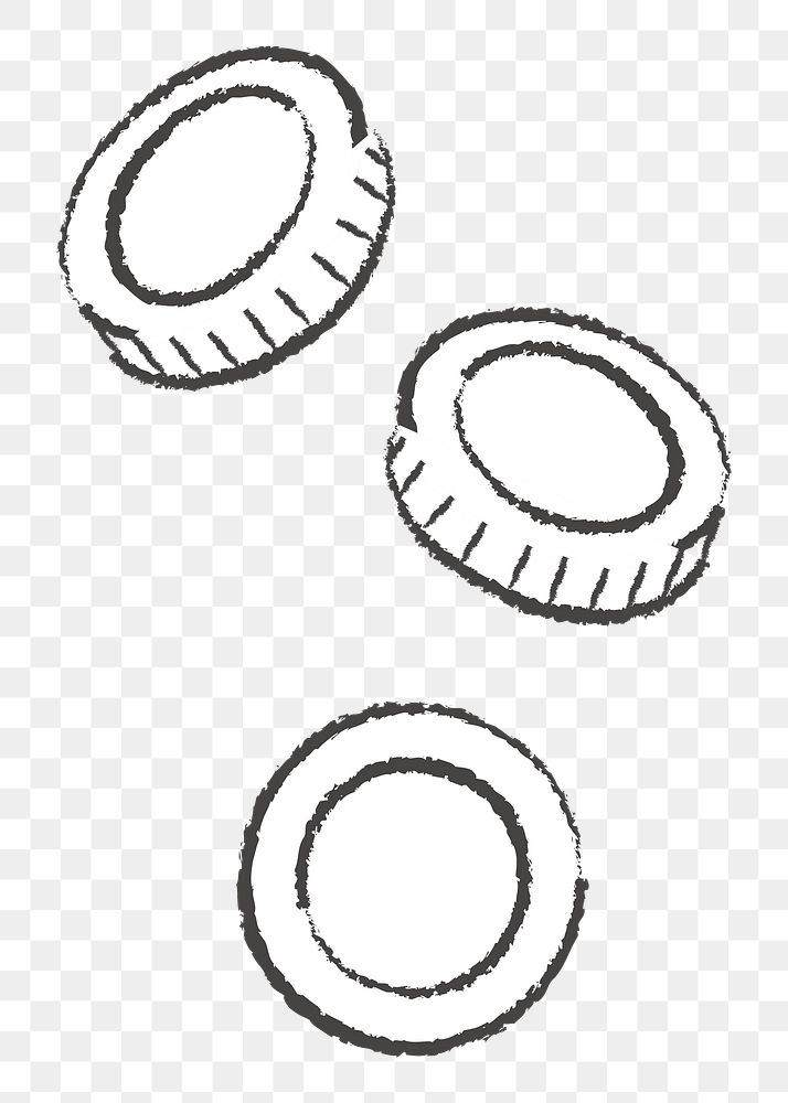 Png white coins doodle icon, transparent background