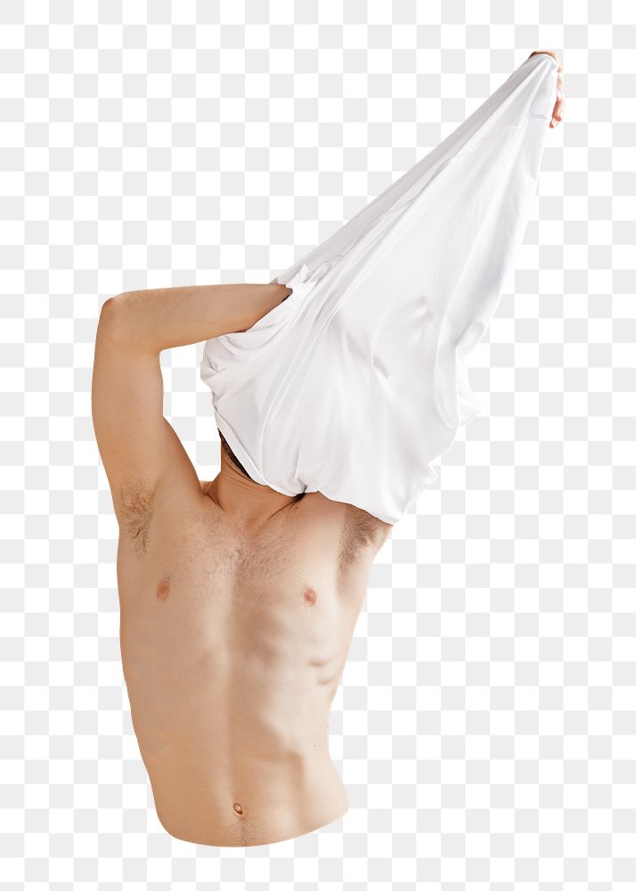 PNG Man taking off his shirt, collage element, transparent background