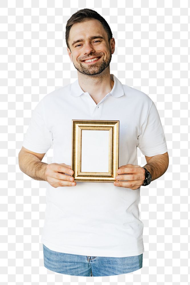 Man png holding frame , transparent background