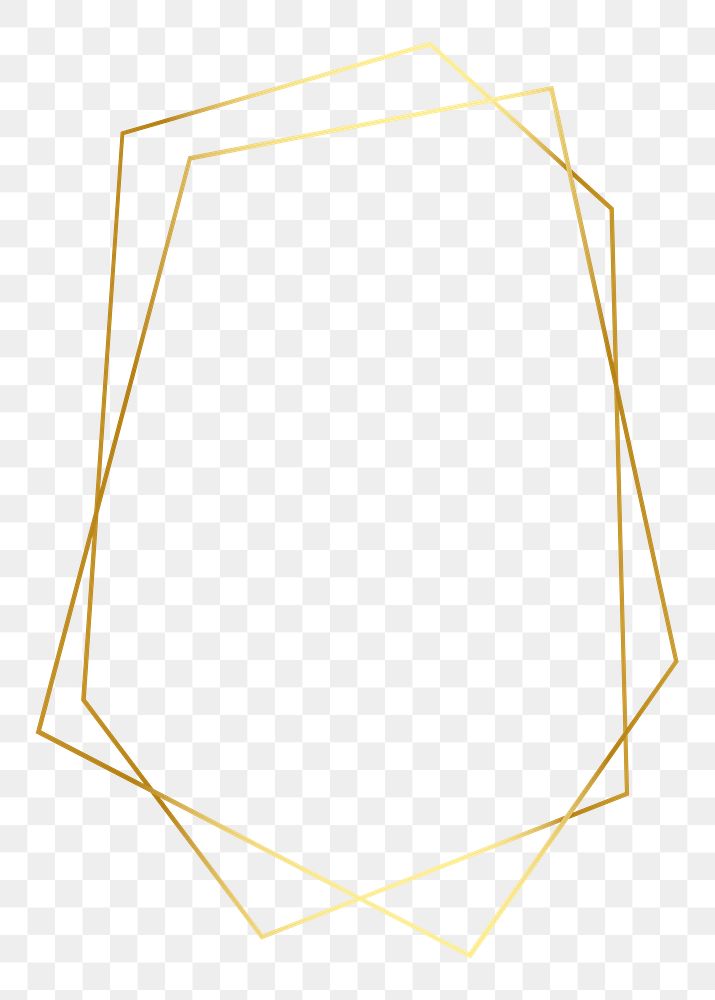 Hexagonal gold frame png geometric shape, transparent background