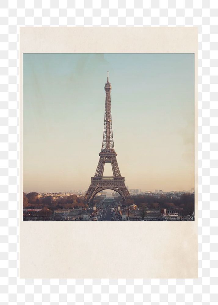 PNG Eiffel tower, France instant film frame, transparent background