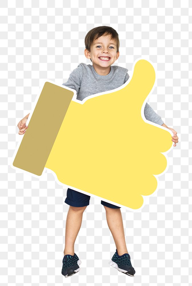 Happy boy png holding thumbs up icon, transparent background