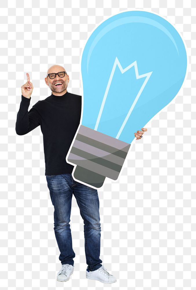 Creative designer png thinking up new ideas, transparent background