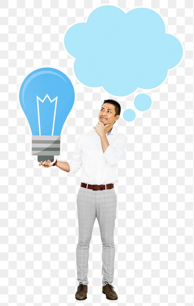 Creative designer png thinking up new ideas, transparent background