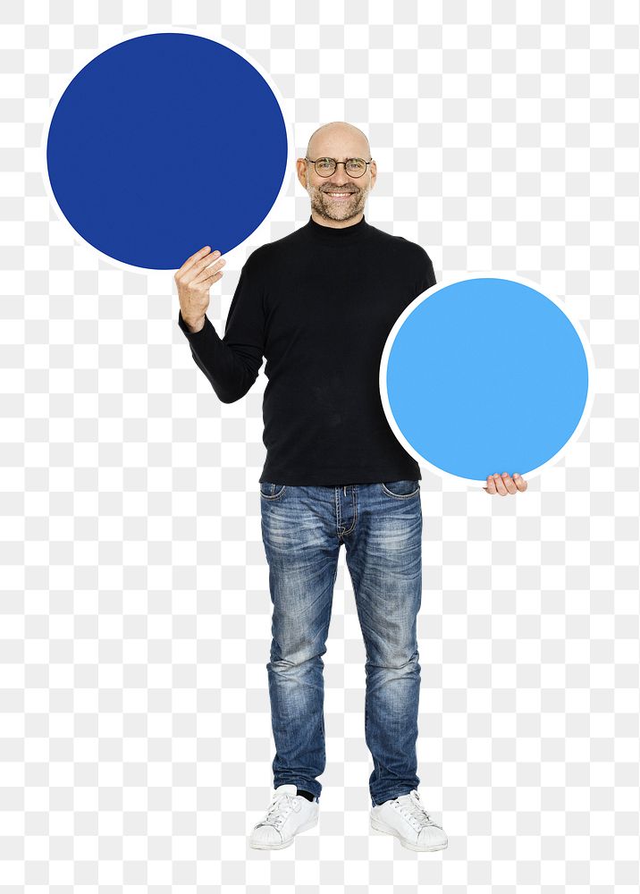 Cool entrepreneur png holding blank circles, transparent background