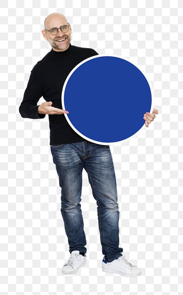 Cool entrepreneur png holding a blank circle, transparent background