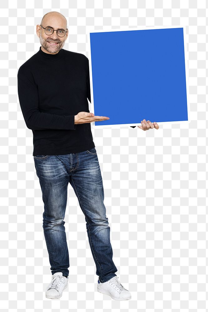 Man holding a board png , transparent background