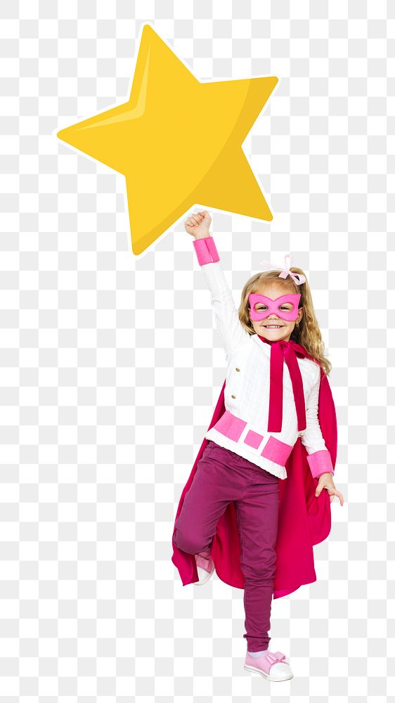 Png superhero girl with star, transparent background
