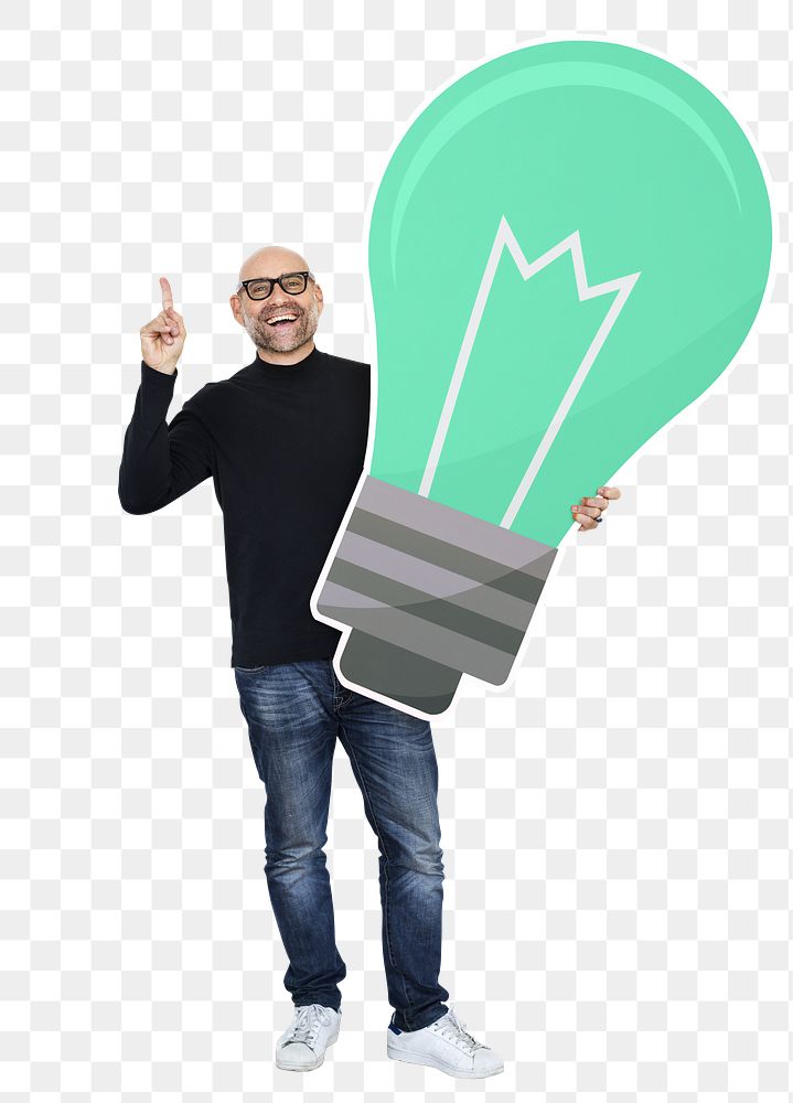 Creative designer png thinking up new ideas, transparent background