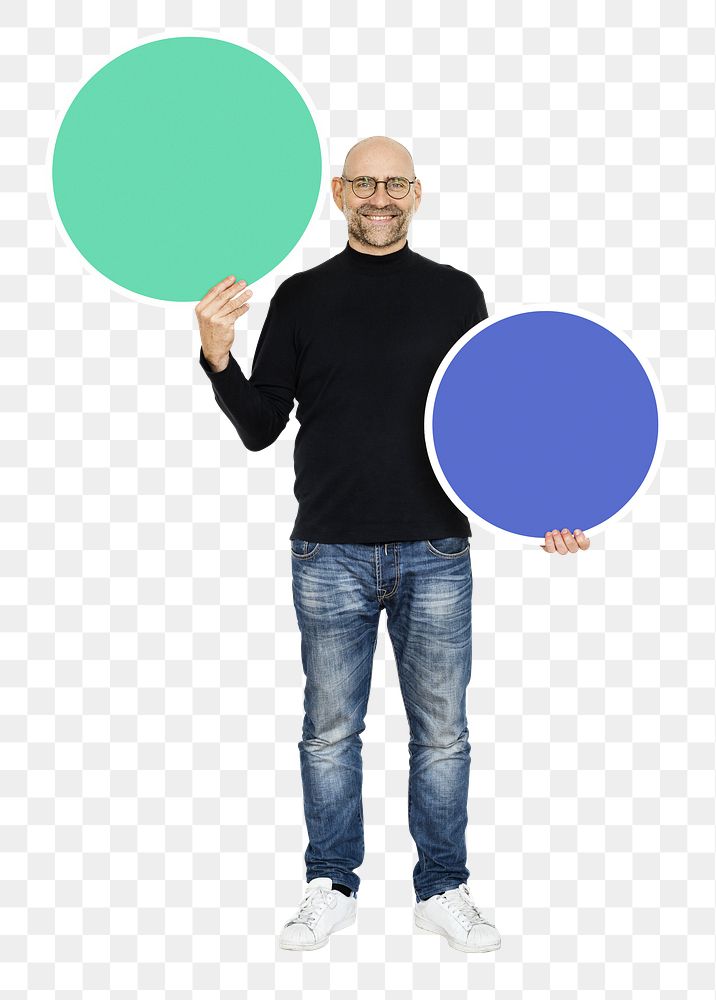 Cool entrepreneur png holding blank circles, transparent background