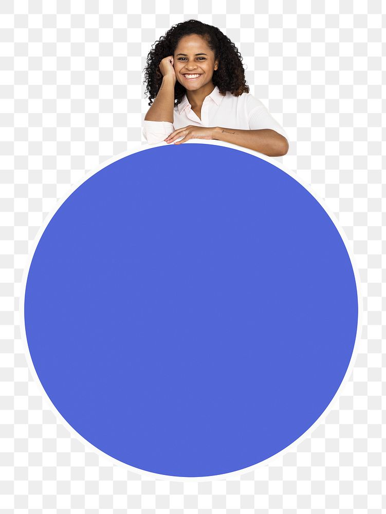 Young woman png with  blank circle, transparent background
