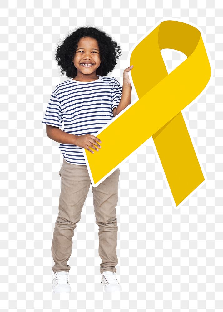 Golden ribbon png, supporting childhood cancer awareness, transparent background