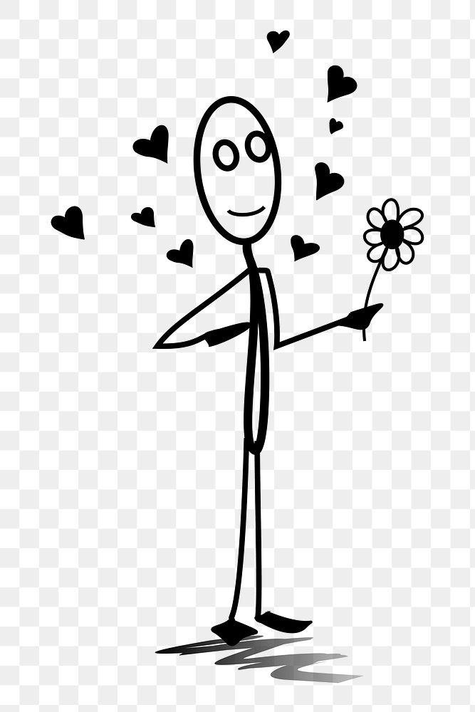 Man in love holding flower png illustration, transparent background. Free public domain CC0 image.
