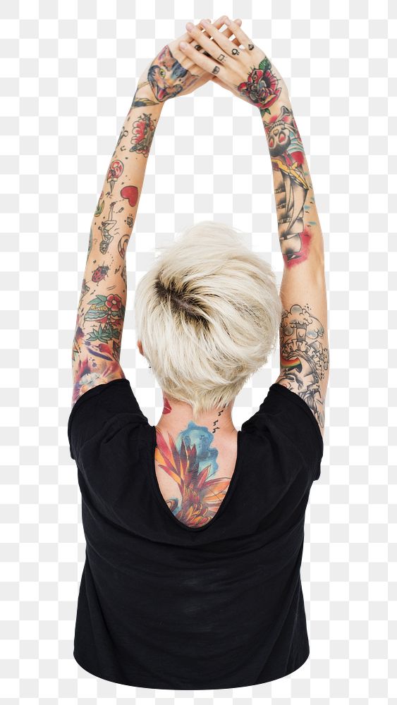 Tattooed woman png element, transparent background