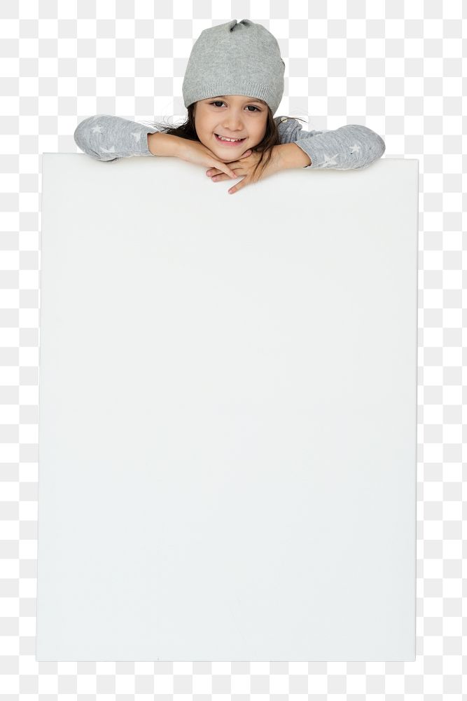 Blank placard girl png, transparent background