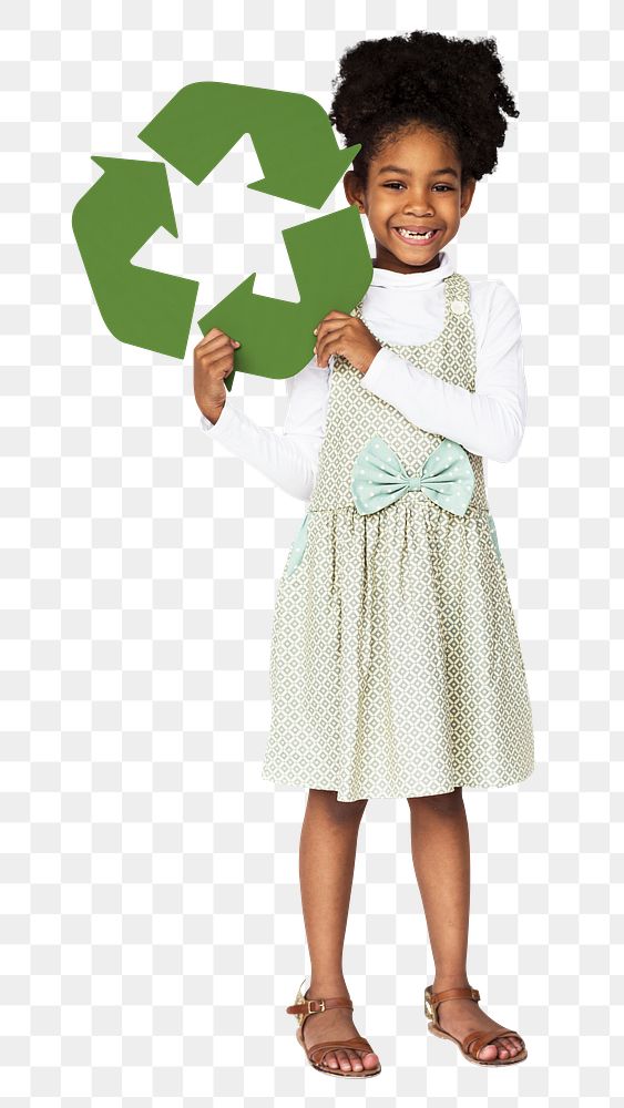 Recycle sign girl png, transparent background