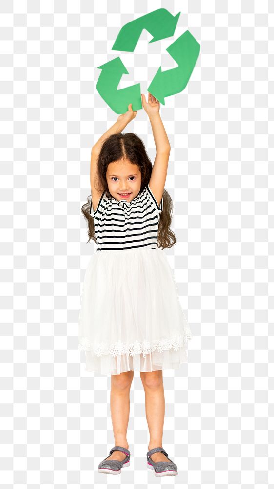 Kid with recycle sign png, transparent background