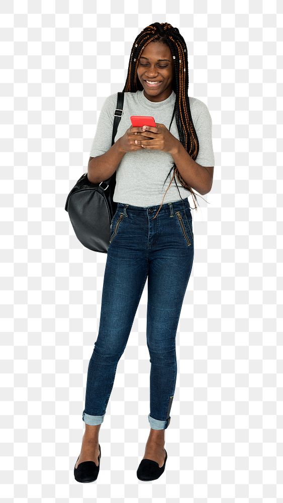 Texting png teenage girl, transparent background