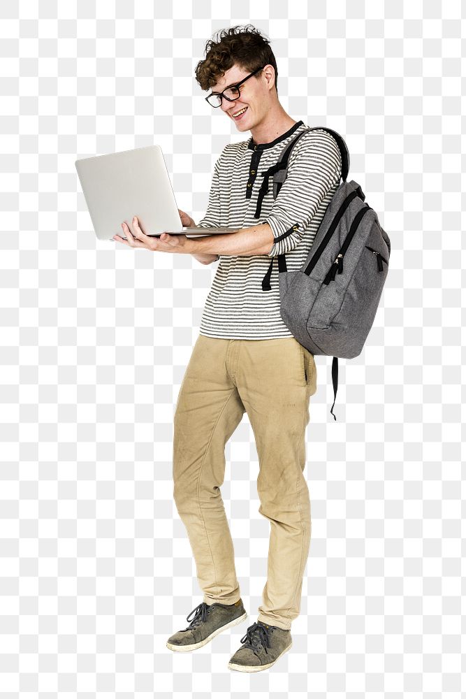 Laptop png teenage student, transparent background