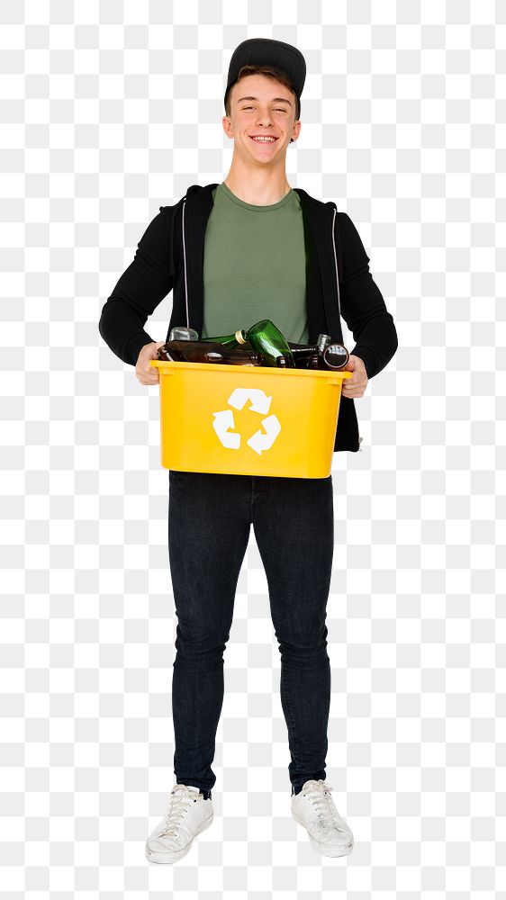 Collecting recyclable trash png, transparent background