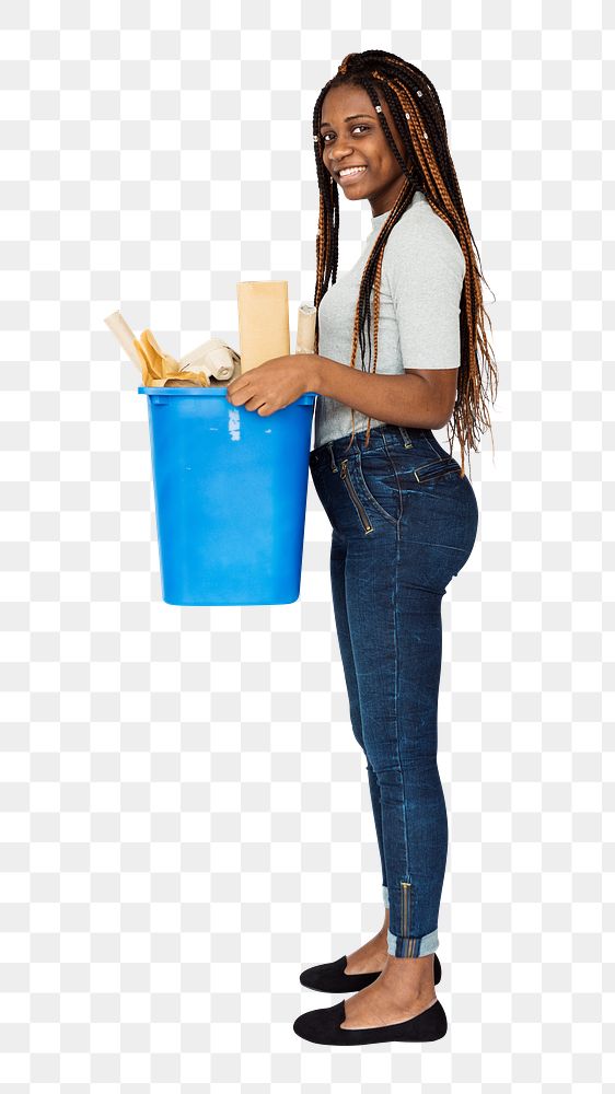 Collecting recyclable trash png, transparent background