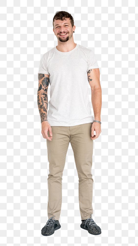 Casual tattooed man png, transparent background