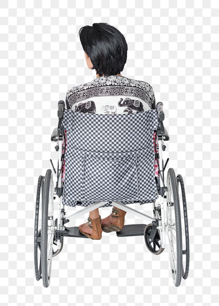 Png woman in wheelchair, isolated collage element, transparent background