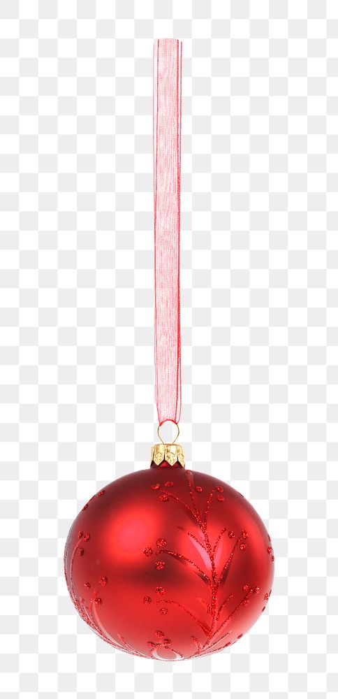 Red ornament ball png, isolated object, transparent background