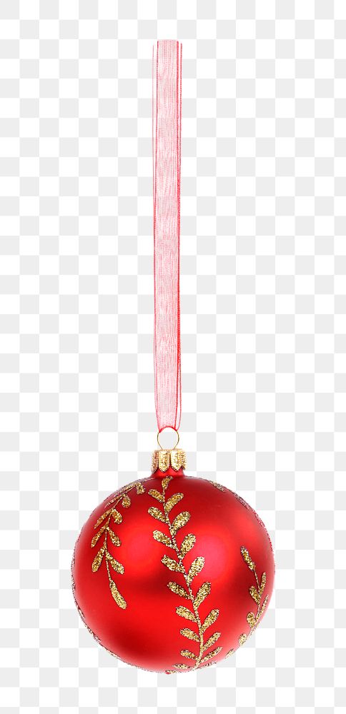 Ornament ball png, red, isolated object, transparent background