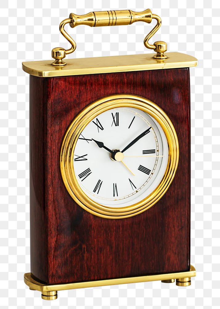 Png antique clock, isolated object, transparent background
