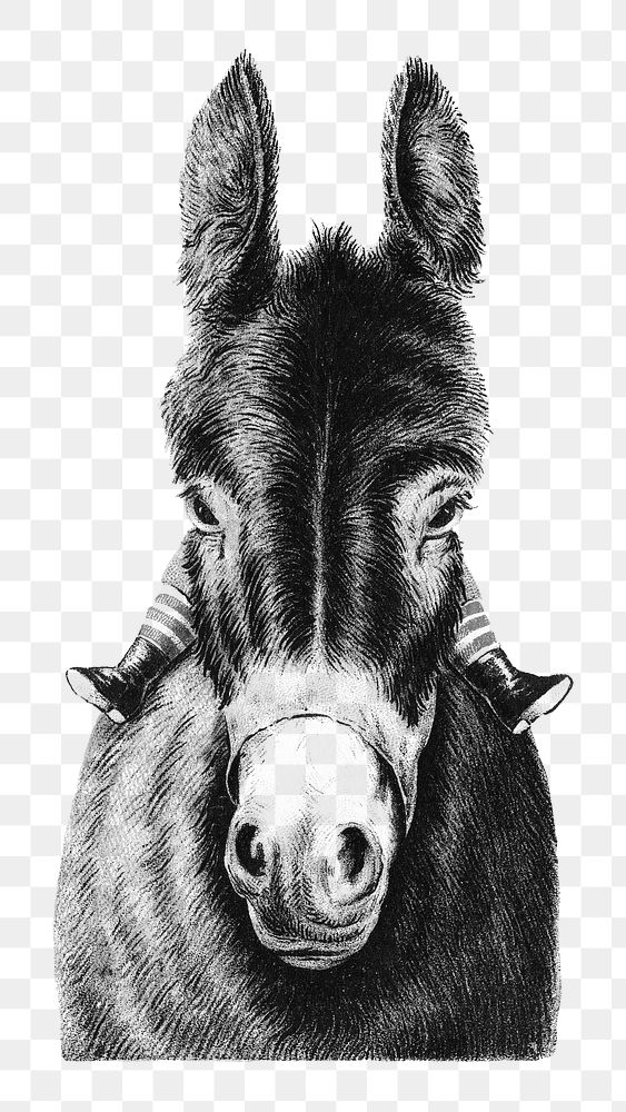 Vintage donkey png, animal illustration on transparent background. Remixed by rawpixel.