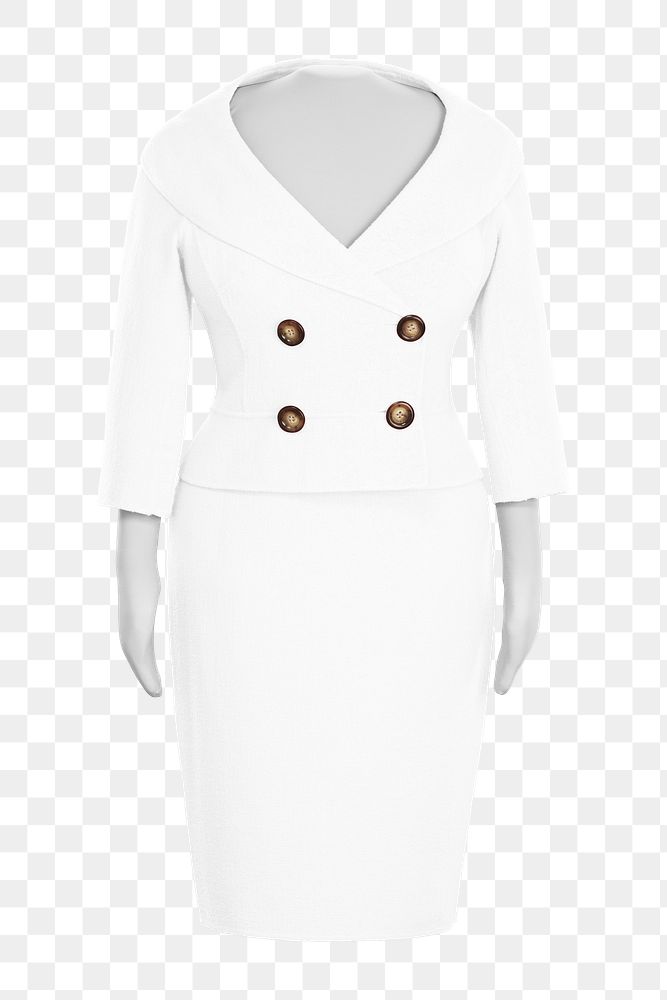 Women's white png suit, skirt, vintage formal wear, transparent background. Remixed by rawpixel.