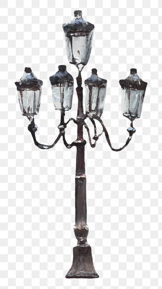 Street post lamp png, vintage illustration by Jean Beraud, transparent background. Remixed by rawpixel.