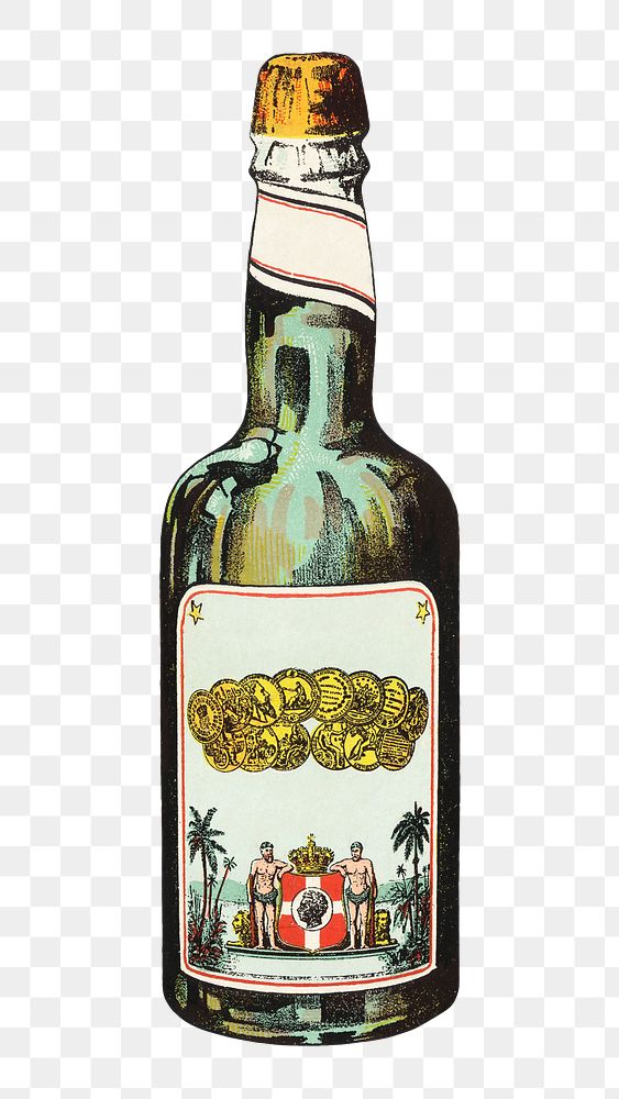 Png double distilled bay rum, bottle illustration by Viggo Moller, transparent background. Remixed by rawpixel.